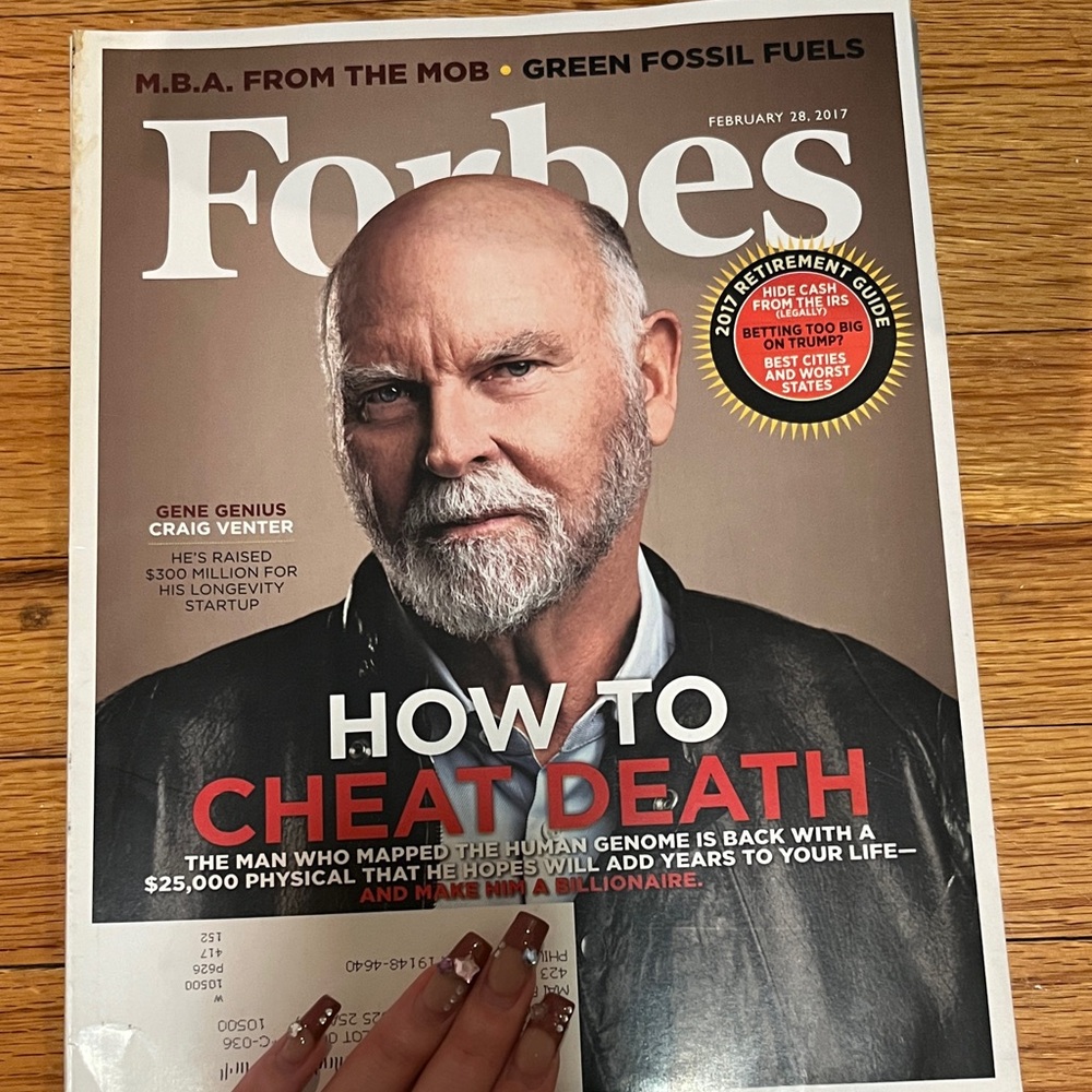 Forbes Magazine - "How to Cheat Death" Cover (Feb 28, 2017) Craig venter
